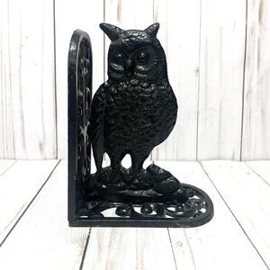 VTG MCM Cast Iron Owl Bookend – Black Metal Heavy- Doorstop Rustic Whimsy Decor
